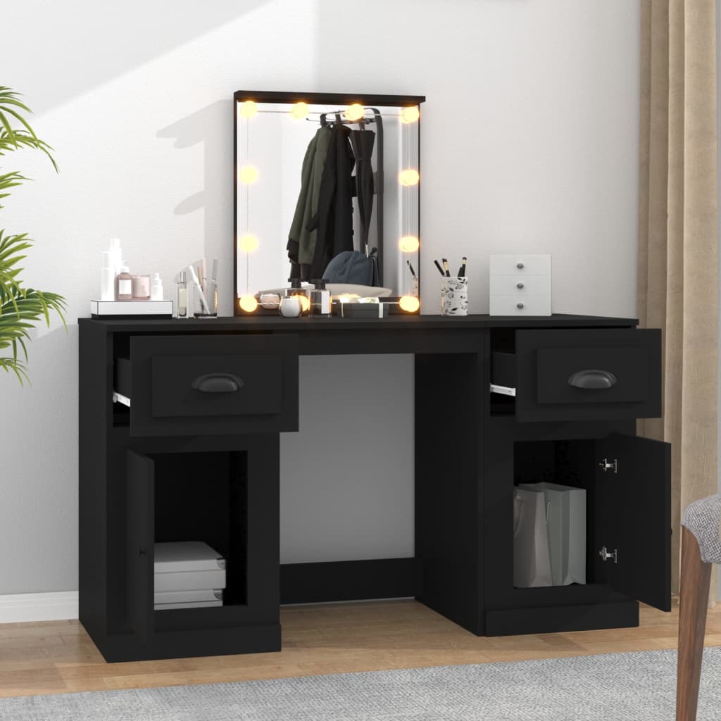 vidaXL Dressing Table with LED Black 130x50x132.5 cm