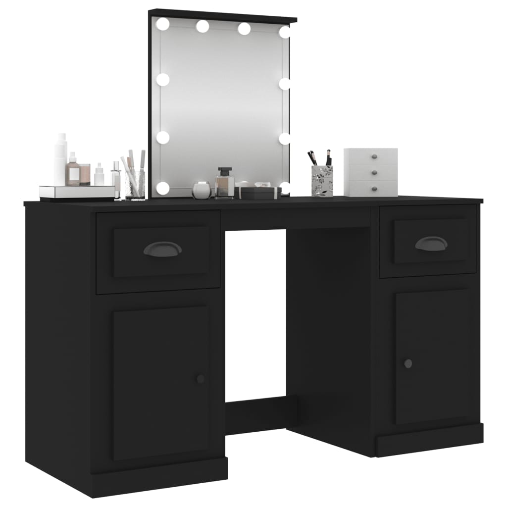 vidaXL Dressing Table with LED Black 130x50x132.5 cm