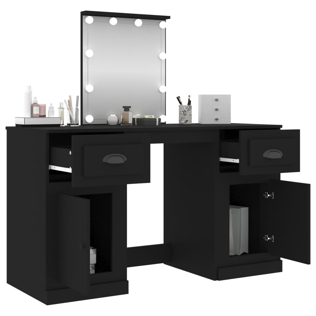 vidaXL Dressing Table with LED Black 130x50x132.5 cm