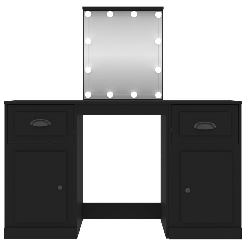 vidaXL Dressing Table with LED Black 130x50x132.5 cm