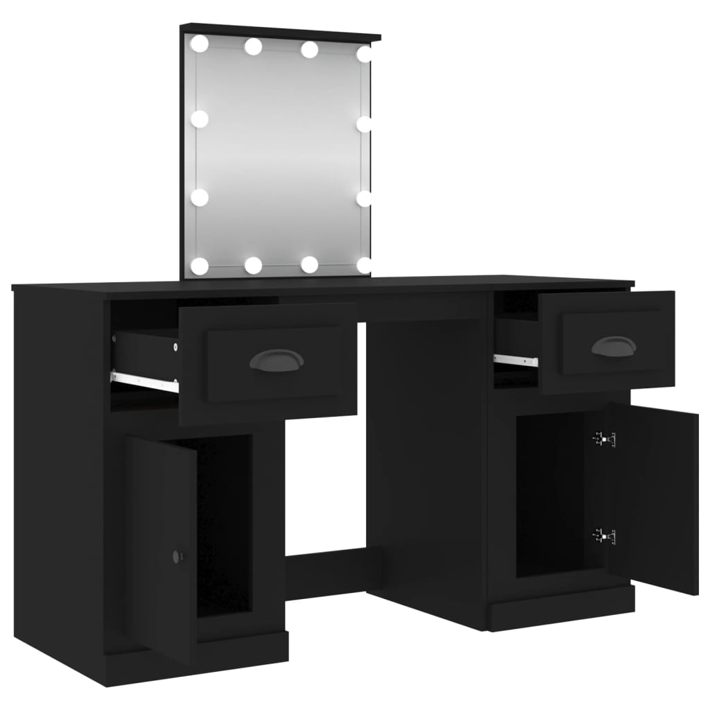 vidaXL Dressing Table with LED Black 130x50x132.5 cm