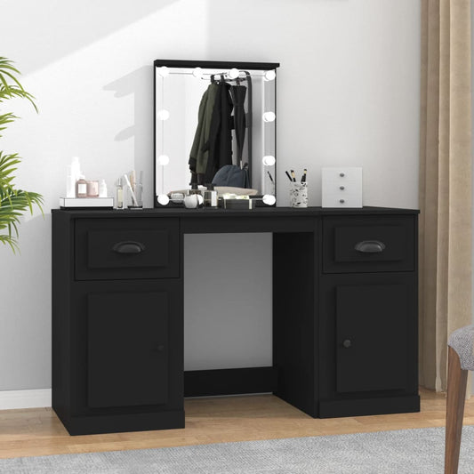 vidaXL Dressing Table with LED Black 130x50x132.5 cm