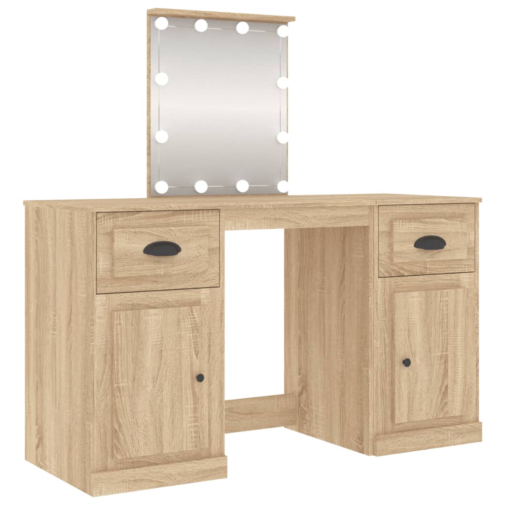 vidaXL Dressing Table with LED Sonoma Oak 130x50x132.5 cm