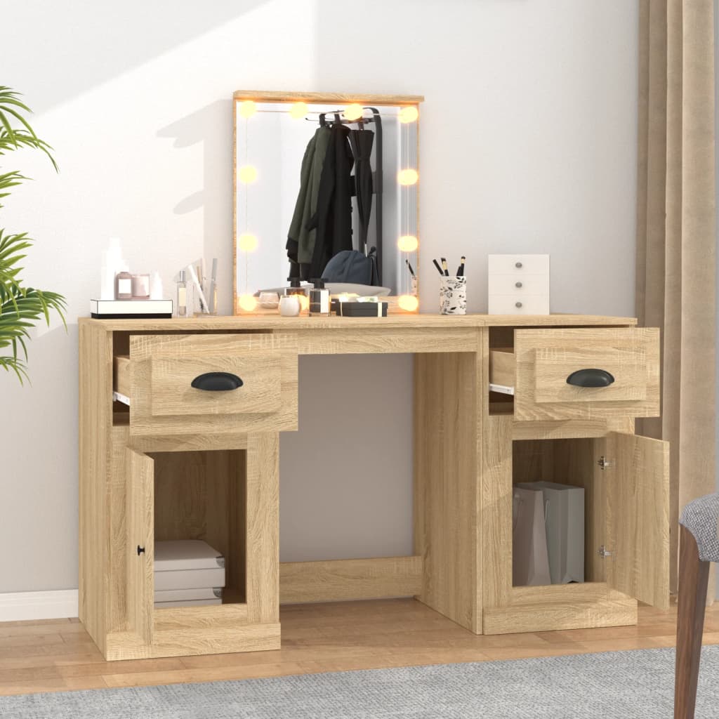 vidaXL Dressing Table with LED Sonoma Oak 130x50x132.5 cm