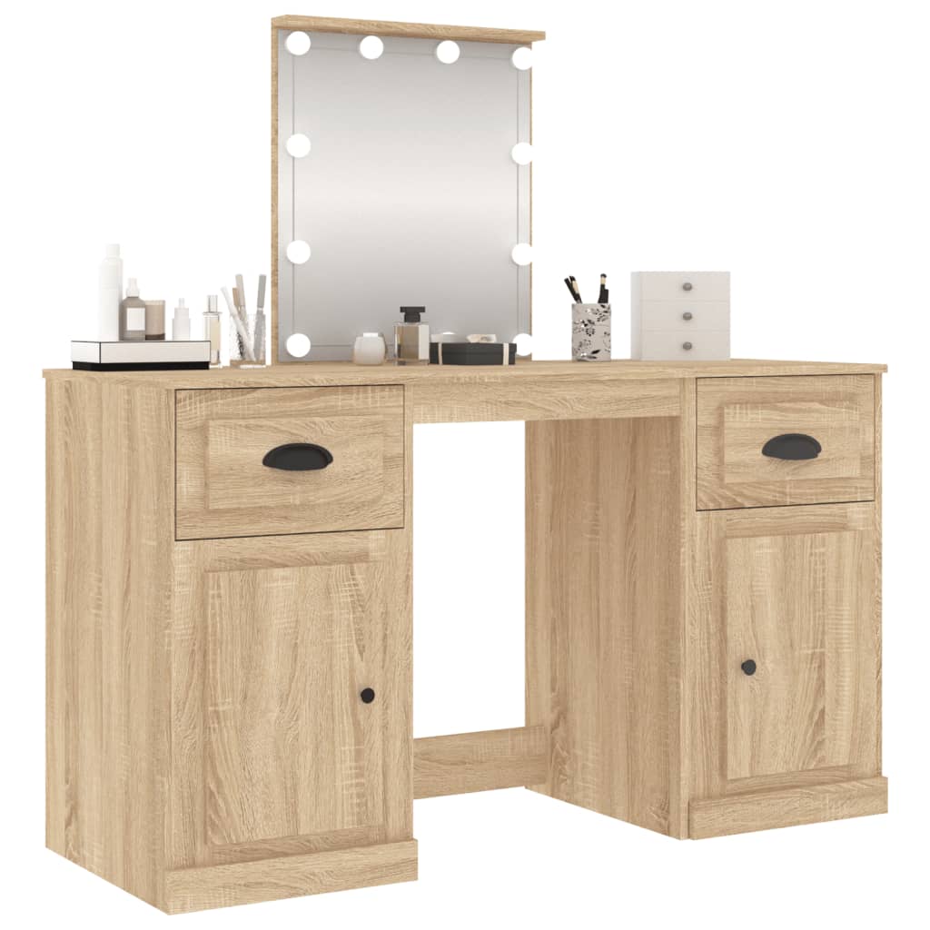 vidaXL Dressing Table with LED Sonoma Oak 130x50x132.5 cm