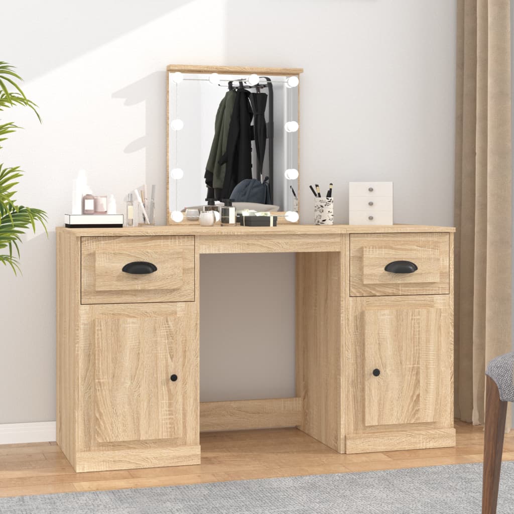 vidaXL Dressing Table with LED Sonoma Oak 130x50x132.5 cm