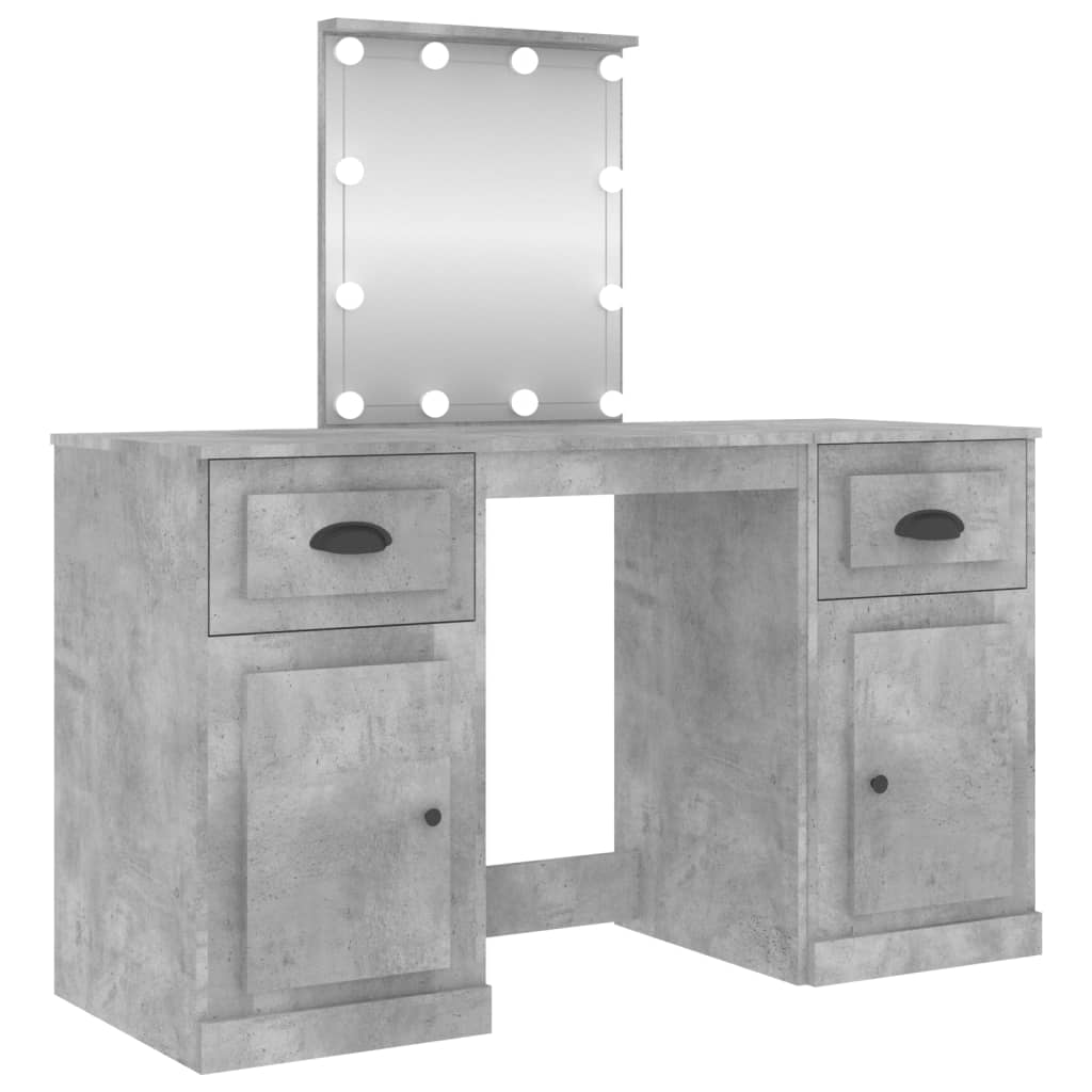 vidaXL Dressing Table with LED Concrete Grey 130x50x132.5 cm