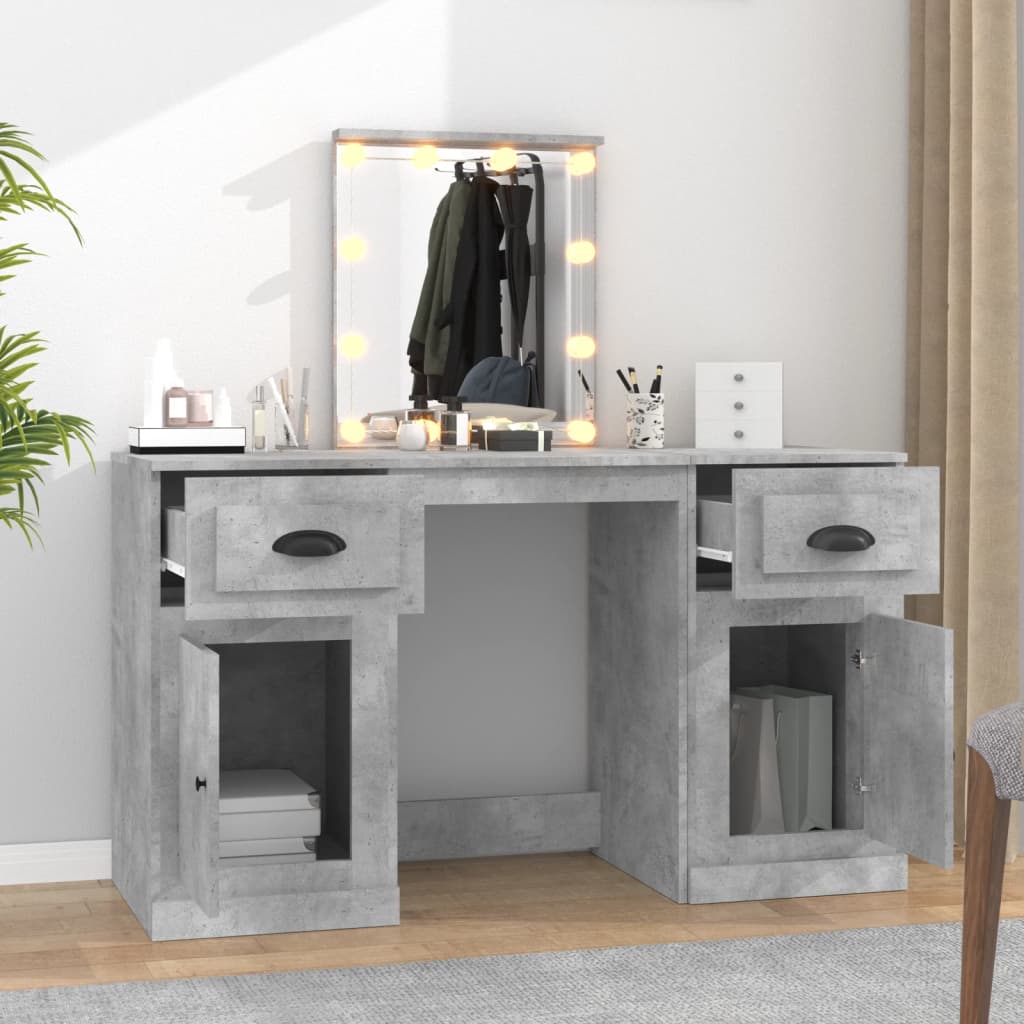 vidaXL Dressing Table with LED Concrete Grey 130x50x132.5 cm