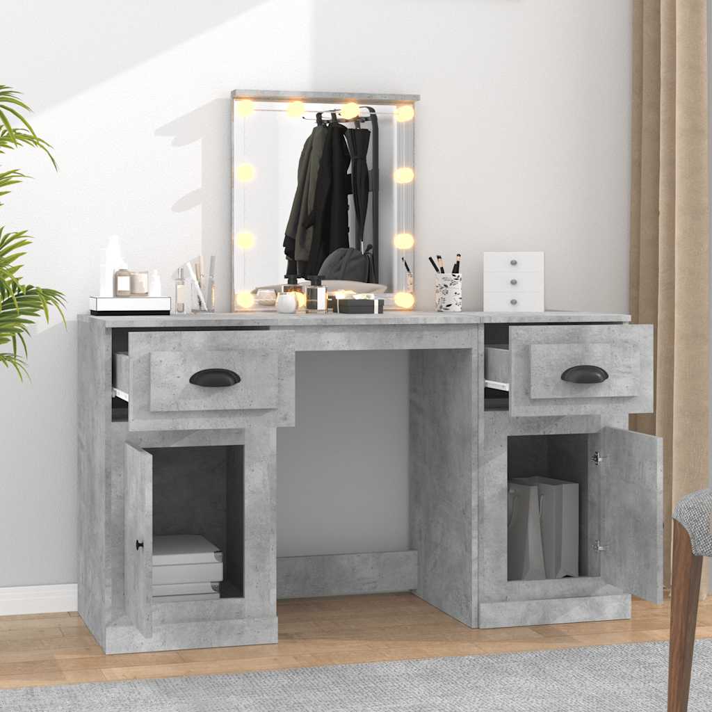 Dressing Table with LED Concrete Grey 130x50x132,5 cm