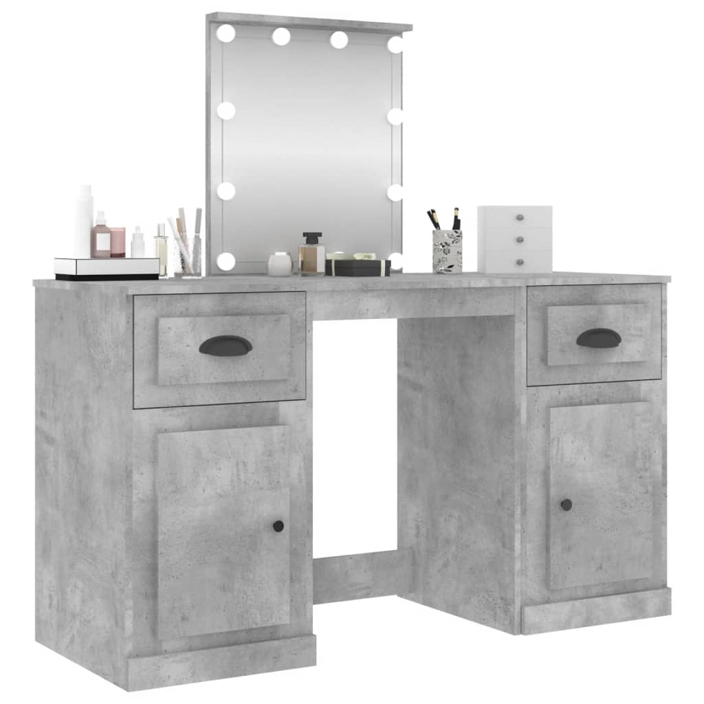 vidaXL Dressing Table with LED Concrete Grey 130x50x132.5 cm