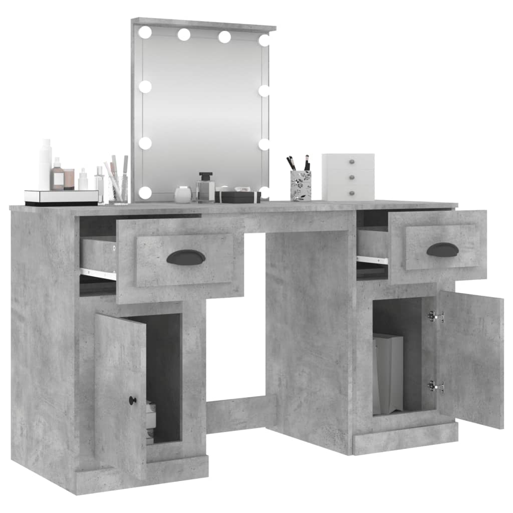 vidaXL Dressing Table with LED Concrete Grey 130x50x132.5 cm