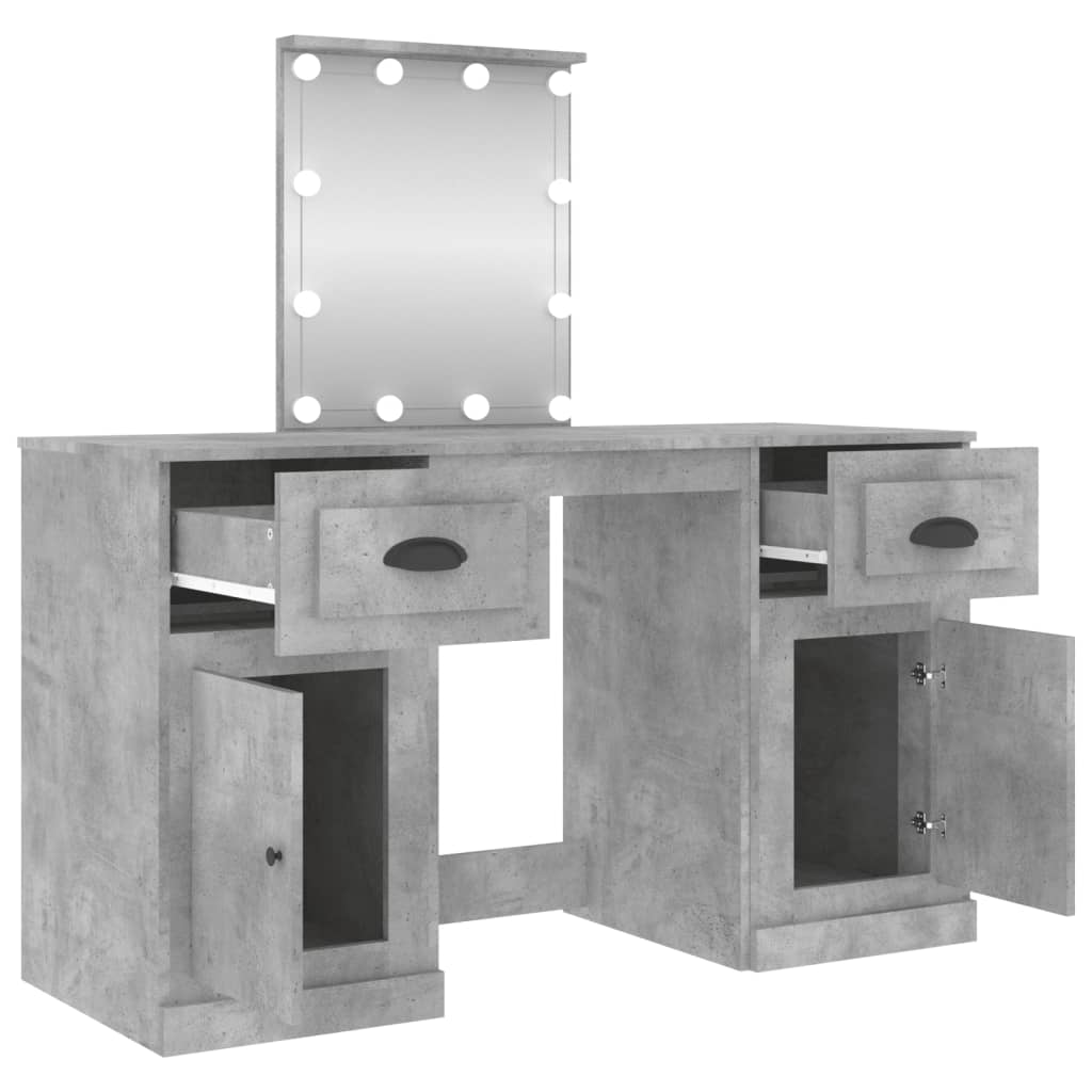 vidaXL Dressing Table with LED Concrete Grey 130x50x132.5 cm