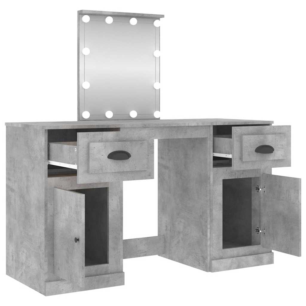 Dressing Table with LED Concrete Grey 130x50x132,5 cm