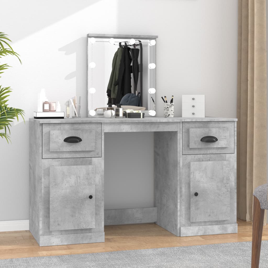 vidaXL Dressing Table with LED Concrete Grey 130x50x132.5 cm