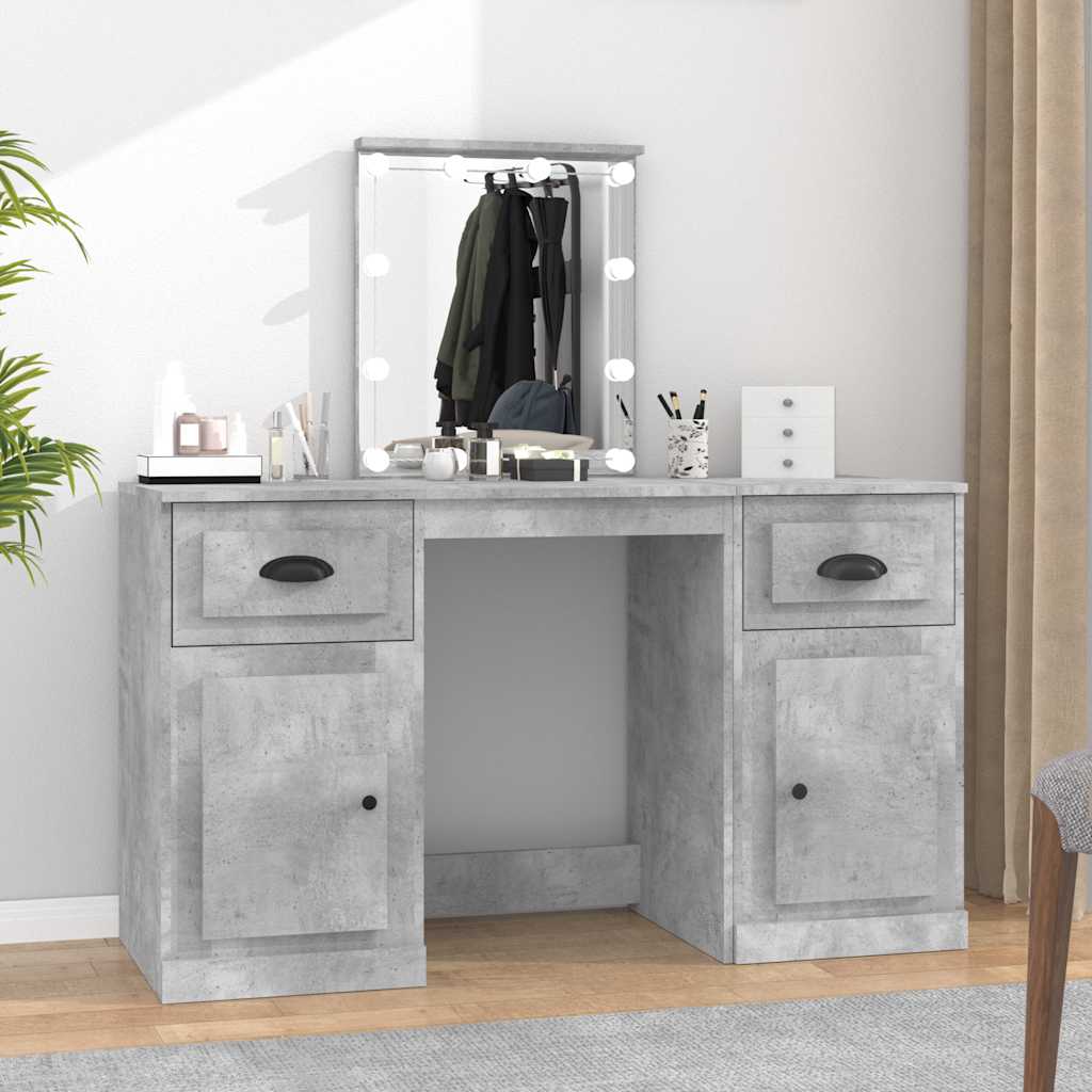 Dressing Table with LED Concrete Grey 130x50x132,5 cm