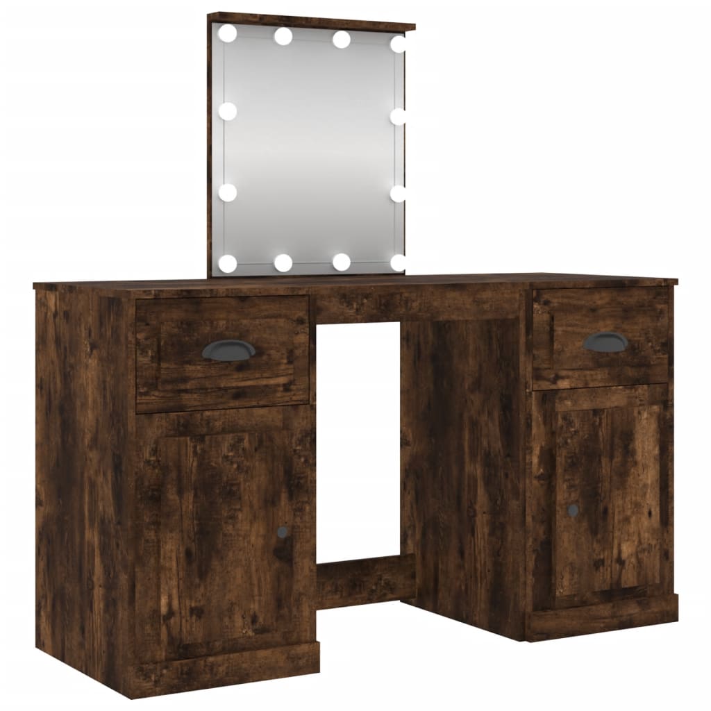 vidaXL Dressing Table with LED Smoked Oak 130x50x132.5 cm