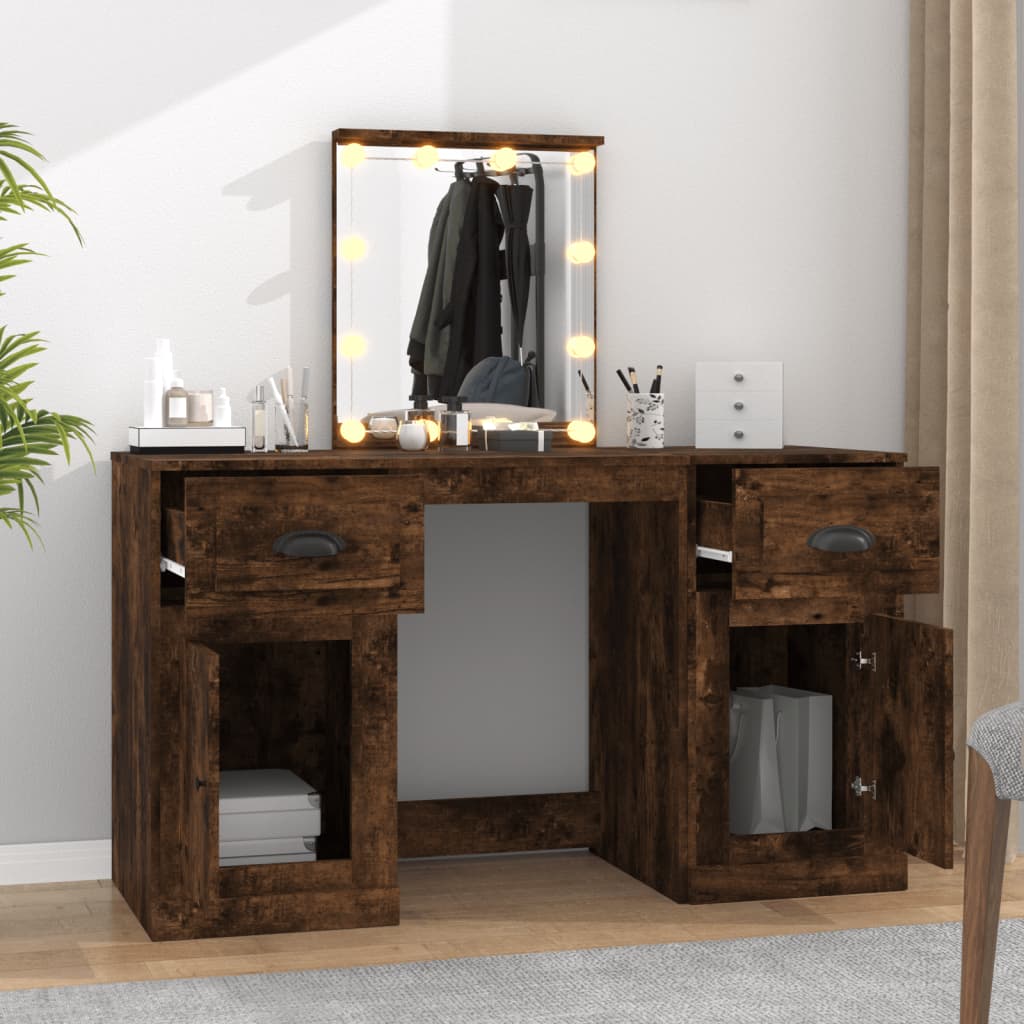 vidaXL Dressing Table with LED Smoked Oak 130x50x132.5 cm