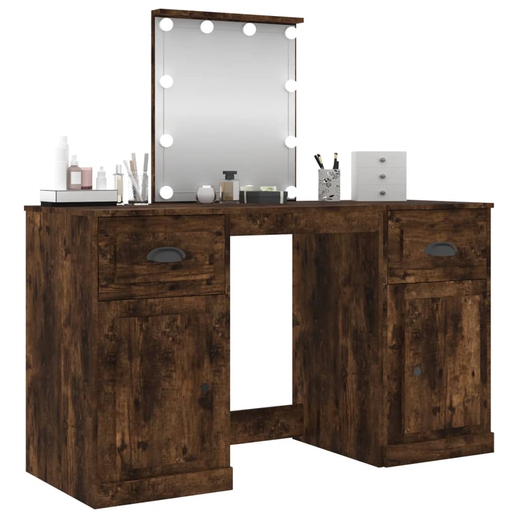 vidaXL Dressing Table with LED Smoked Oak 130x50x132.5 cm