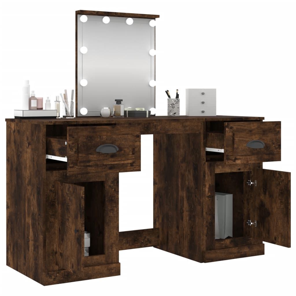 vidaXL Dressing Table with LED Smoked Oak 130x50x132.5 cm