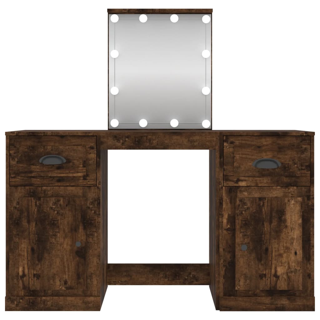 vidaXL Dressing Table with LED Smoked Oak 130x50x132.5 cm