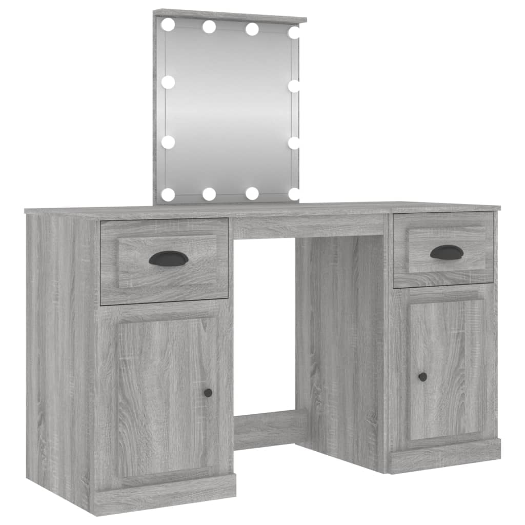 vidaXL Dressing Table with LED Grey Sonoma 130x50x132.5 cm