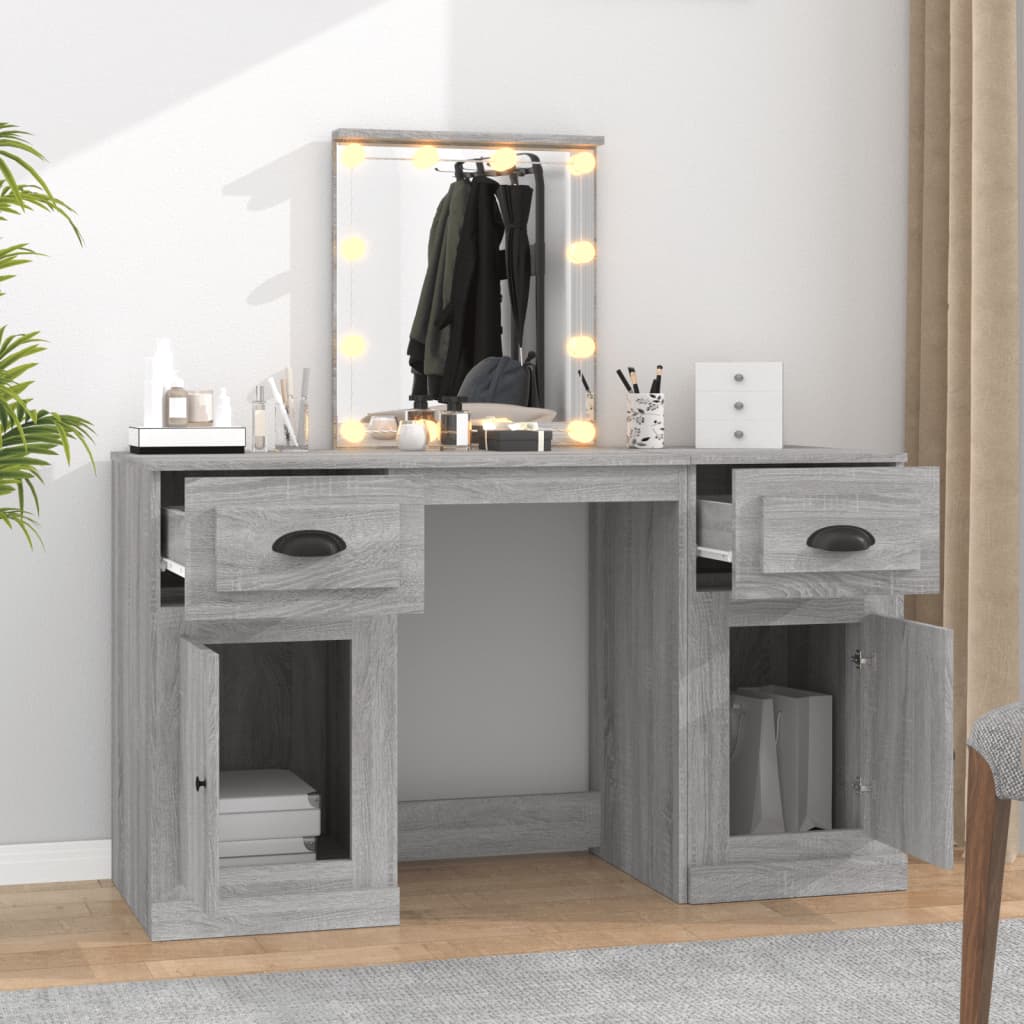 vidaXL Dressing Table with LED Grey Sonoma 130x50x132.5 cm