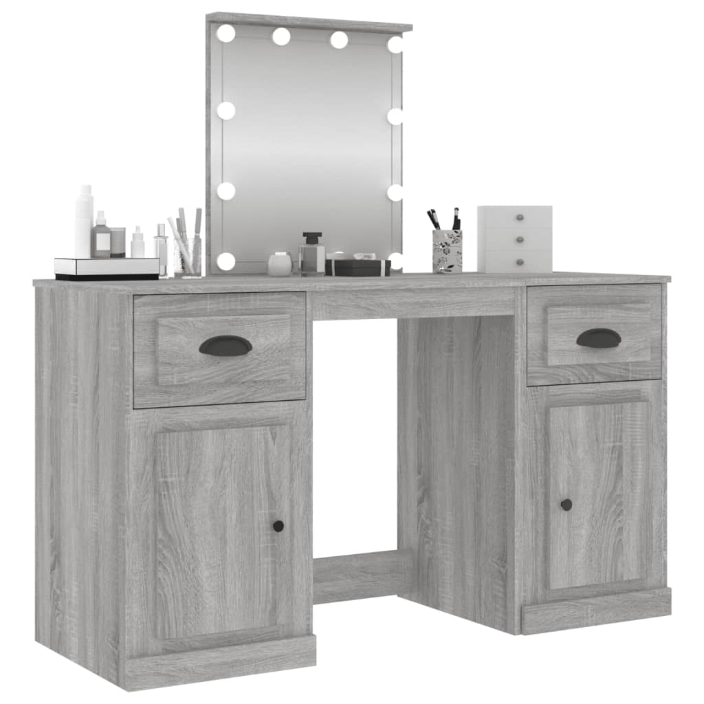 vidaXL Dressing Table with LED Grey Sonoma 130x50x132.5 cm