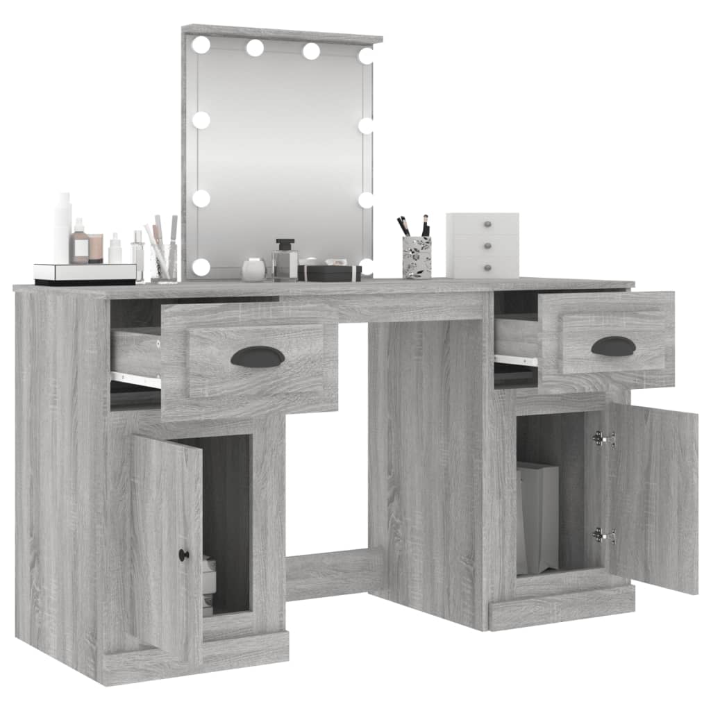 vidaXL Dressing Table with LED Grey Sonoma 130x50x132.5 cm