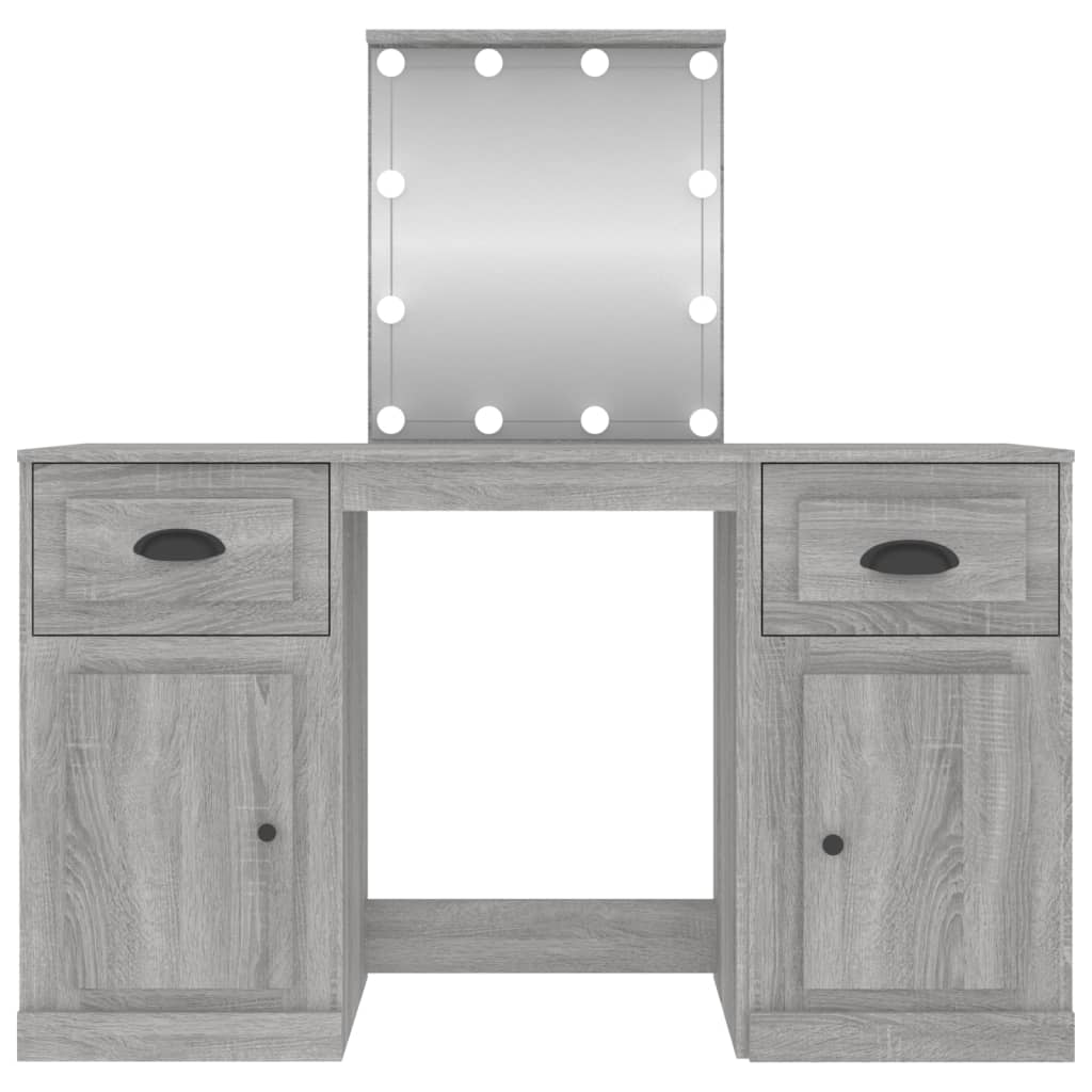 vidaXL Dressing Table with LED Grey Sonoma 130x50x132.5 cm