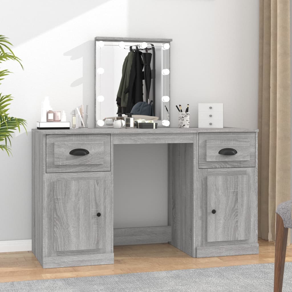 vidaXL Dressing Table with LED Grey Sonoma 130x50x132.5 cm