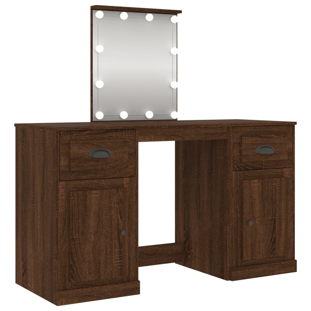 vidaXL Dressing Table with LED Brown Oak 130x50x132.5 cm