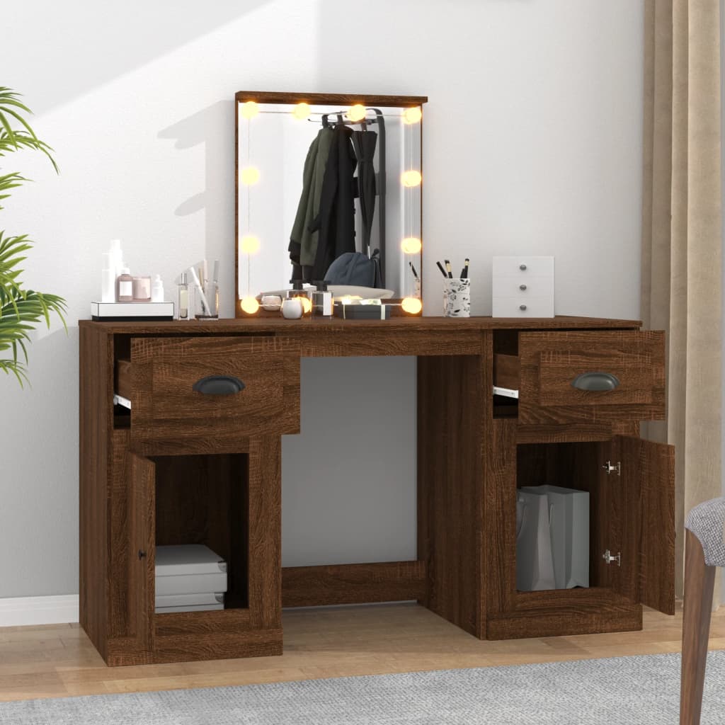 vidaXL Dressing Table with LED Brown Oak 130x50x132.5 cm