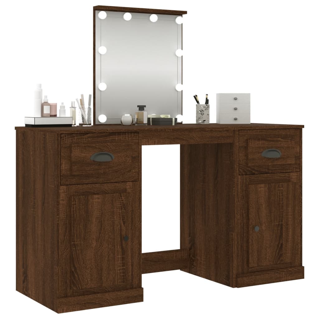 vidaXL Dressing Table with LED Brown Oak 130x50x132.5 cm