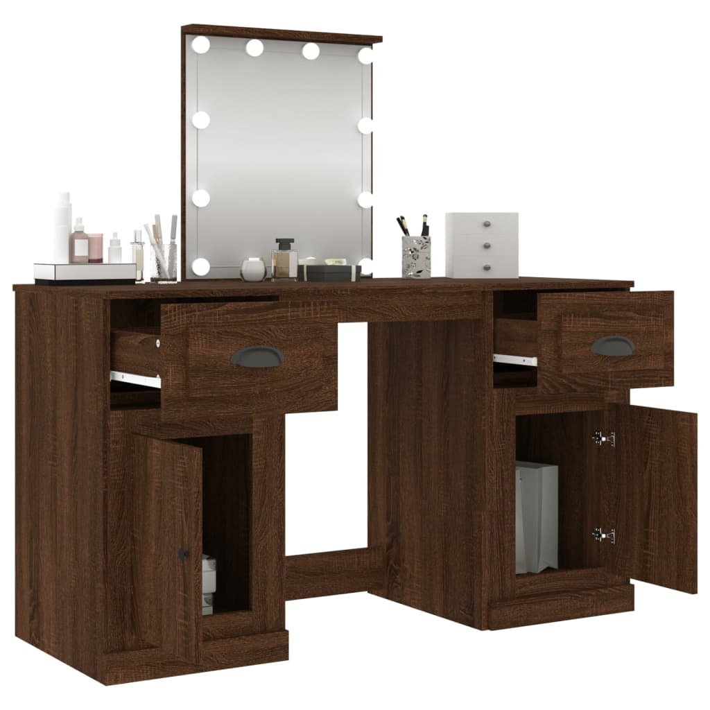 vidaXL Dressing Table with LED Brown Oak 130x50x132.5 cm