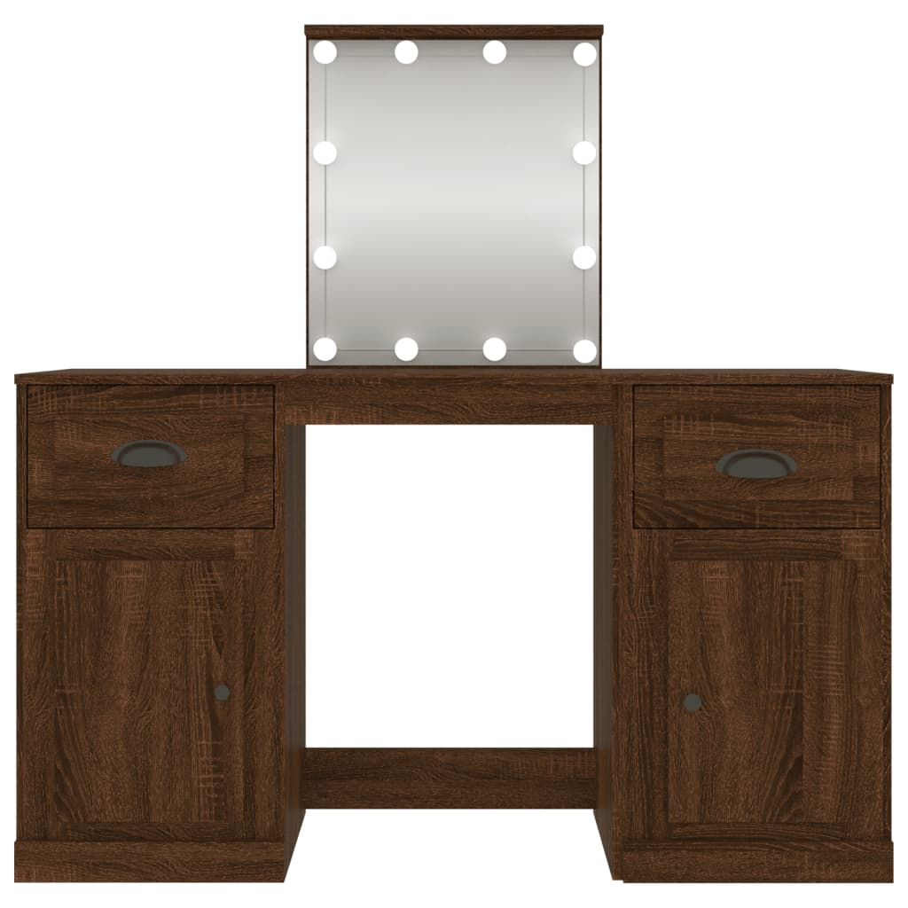 vidaXL Dressing Table with LED Brown Oak 130x50x132.5 cm