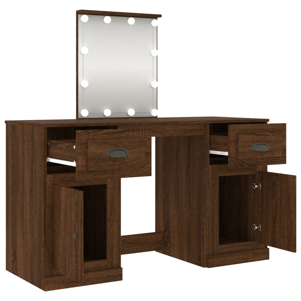 vidaXL Dressing Table with LED Brown Oak 130x50x132.5 cm