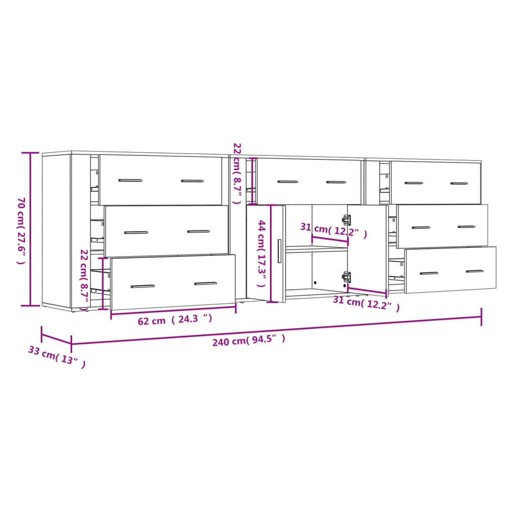 Sideboards 3 pcs Grey Sonoma Engineered Wood