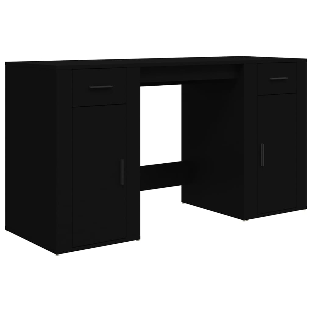 vidaXL Desk with Cabinet Black Engineered Wood