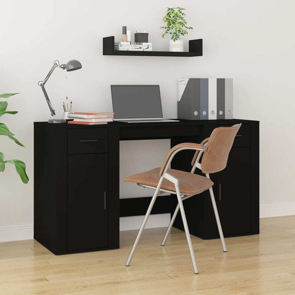 vidaXL Desk with Cabinet Black Engineered Wood