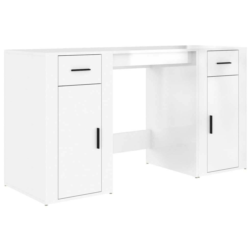 vidaXL Desk with Cabinet High Gloss White Engineered Wood