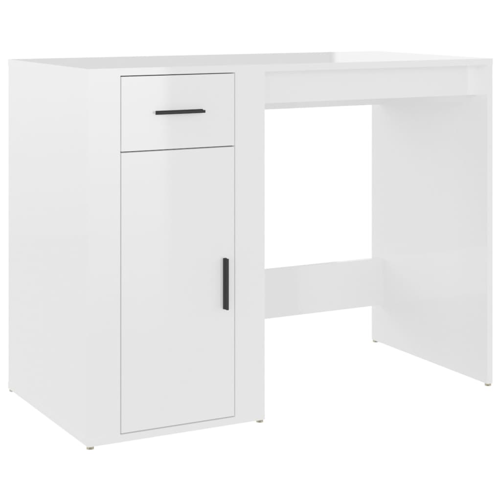 vidaXL Desk with Cabinet High Gloss White Engineered Wood