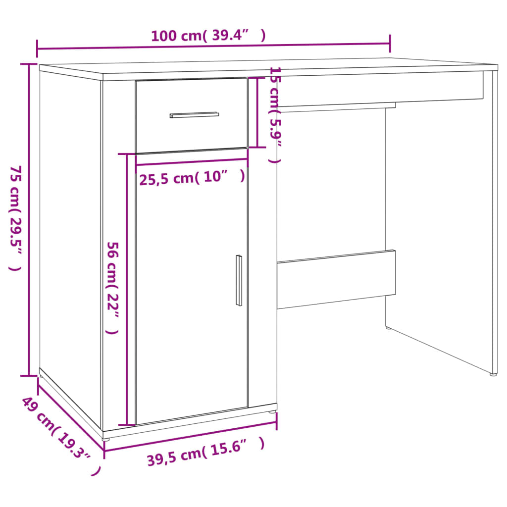 vidaXL Desk with Cabinet High Gloss White Engineered Wood