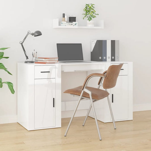 vidaXL Desk with Cabinet High Gloss White Engineered Wood