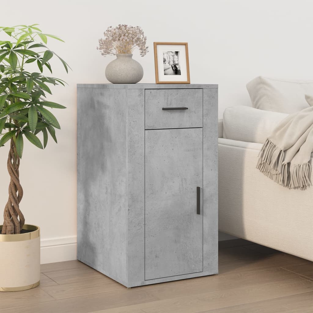 Desk with Cabinet Concrete Grey Engineered Wood