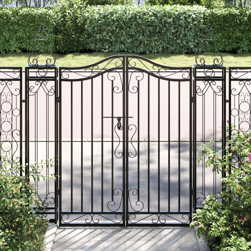 vidaXL Garden Gate Black 121x8x120 cm Wrought Iron