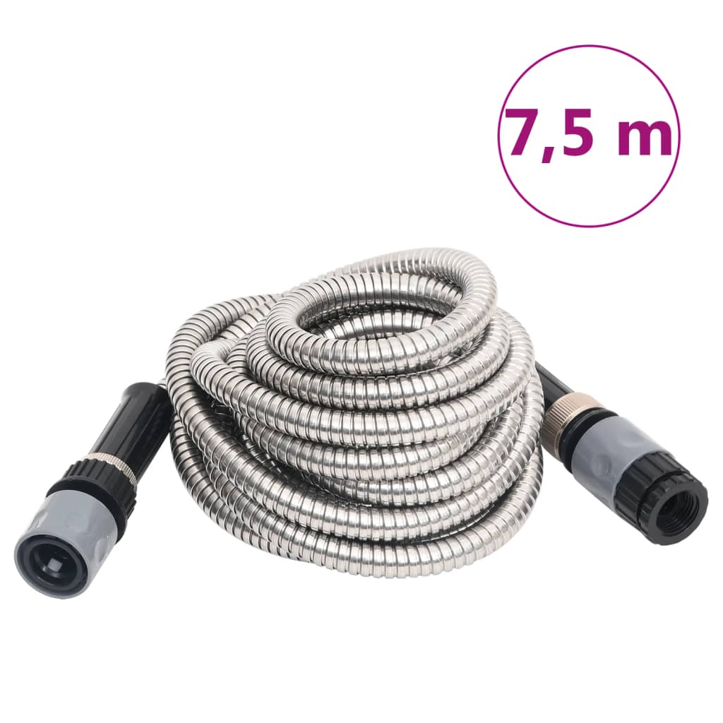 Garden Hose with Spray Nozzle Silver 0,6" 7,5 m Stainless Steel