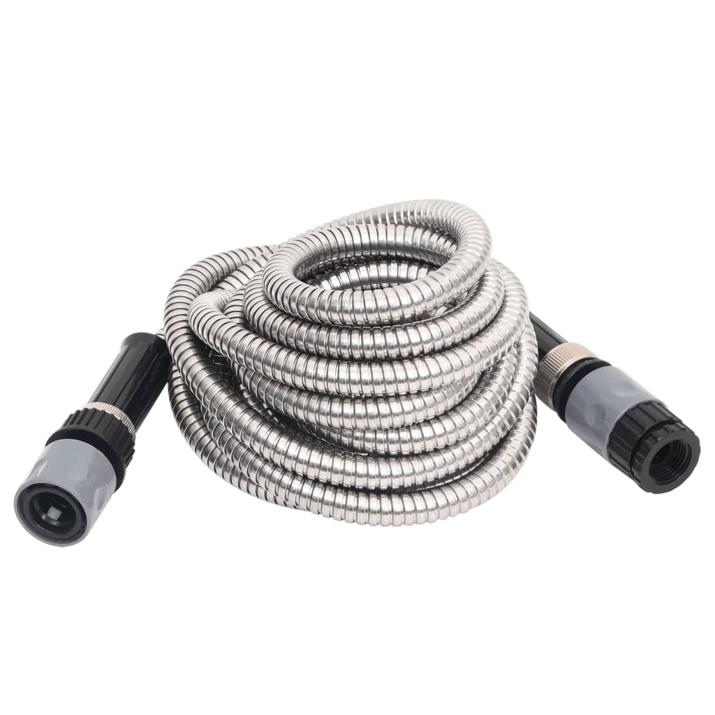 vidaXL Garden Hose with Spray Nozzle Silver 0.6" 7.5 m Stainless Steel