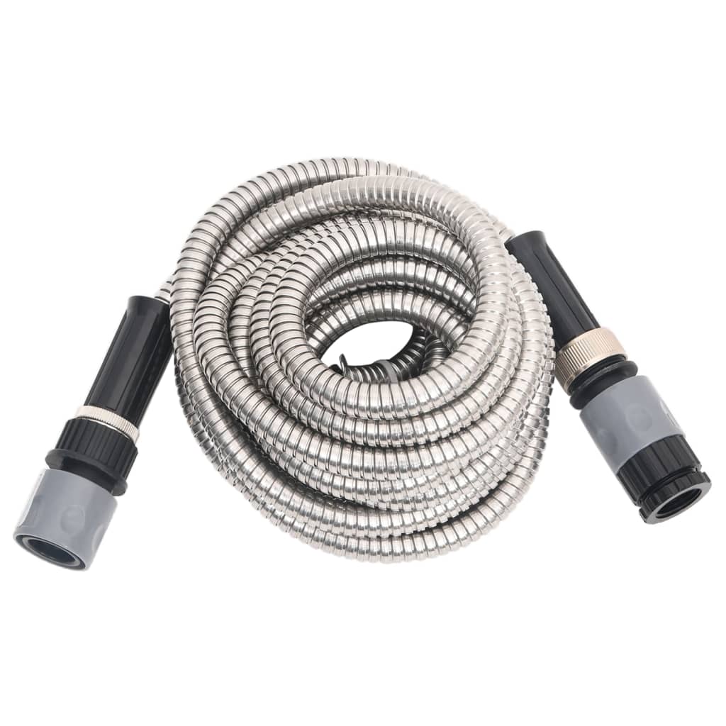 vidaXL Garden Hose with Spray Nozzle Silver 0.6" 7.5 m Stainless Steel