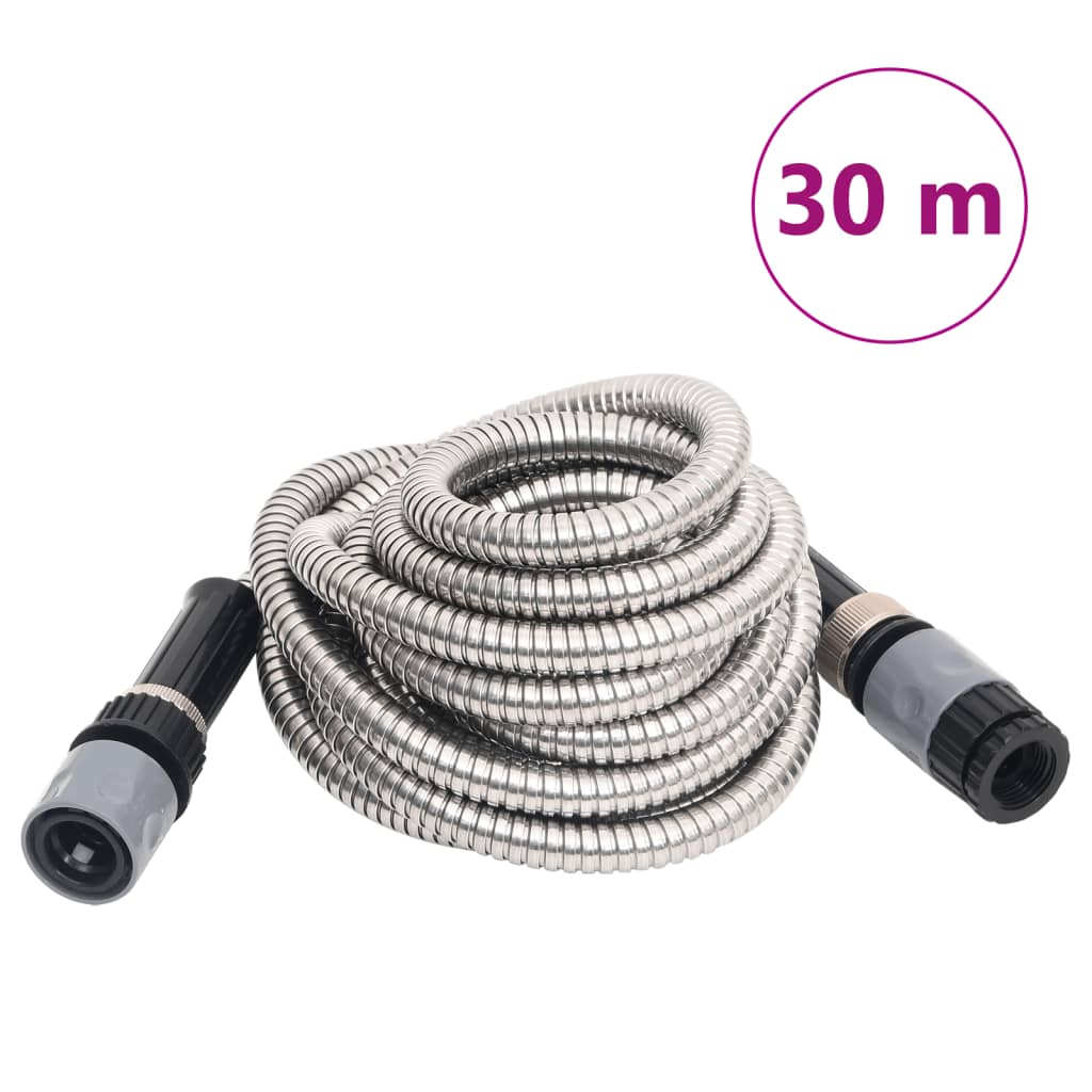 Garden Hose with Spray Nozzle Silver 0,6" 30 m Stainless Steel
