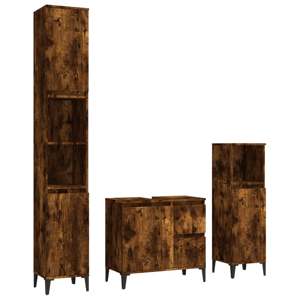 vidaXL 3 Piece Bathroom Cabinet Set Smoked Oak Engineered Wood